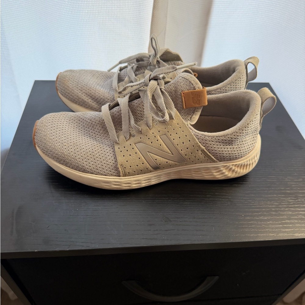 New Balance Beige Knit Lace-Up Sneakers